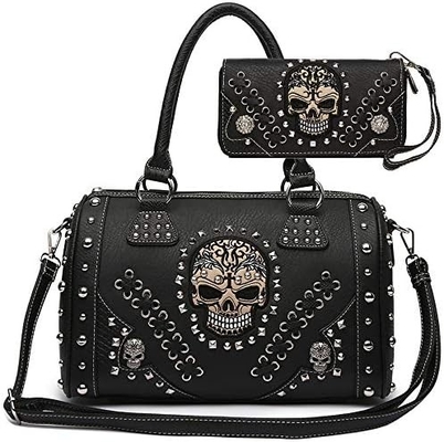 Sugar Skull Dag van de Doden Punk Art Tas Afneembare Riem Vrouwen Tasje Handtasje Schoudertasje Portemonnee Set