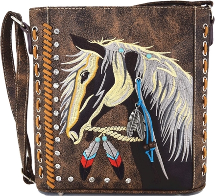 Westerse stijl paard zak geborduurde bloemrijke steen studenten kruislichaam handtassen cowgirl land vrouwen single shoulder b