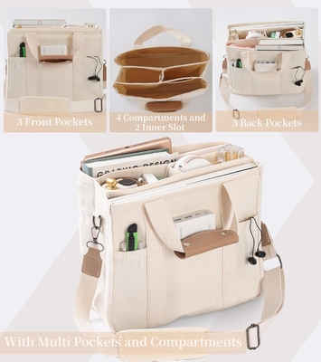 Canvas Tote Bag met meerdere zakken Crossbody Tote Bag voor vrouwen trendy schouder handtas Alles Tote Bag met Compart
