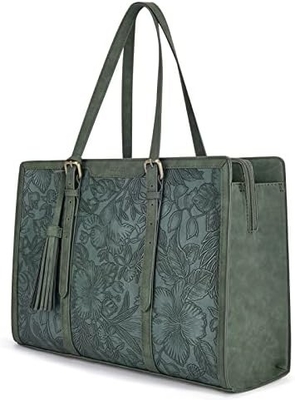 Vrouwen 15,6 inch TOTE BAGEN PU LEER computertas voor kantoor met 3 lagen compartimenten