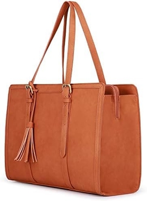 Vrouwen 15,6 inch TOTE BAGEN PU LEER computertas voor kantoor met 3 lagen compartimenten