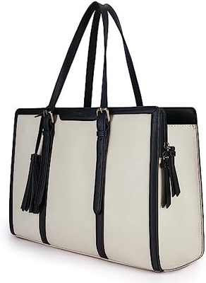 Vrouwen 15,6 inch TOTE BAGEN PU LEER computertas voor kantoor met 3 lagen compartimenten