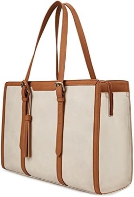 Vrouwen 15,6 inch TOTE BAGEN PU LEER computertas voor kantoor met 3 lagen compartimenten