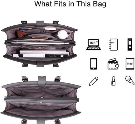Vrouwen 15,6 inch TOTE BAGEN PU LEER computertas voor kantoor met 3 lagen compartimenten