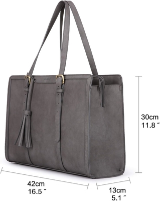 Vrouwen 15,6 inch TOTE BAGEN PU LEER computertas voor kantoor met 3 lagen compartimenten