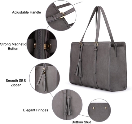 Vrouwen 15,6 inch TOTE BAGEN PU LEER computertas voor kantoor met 3 lagen compartimenten