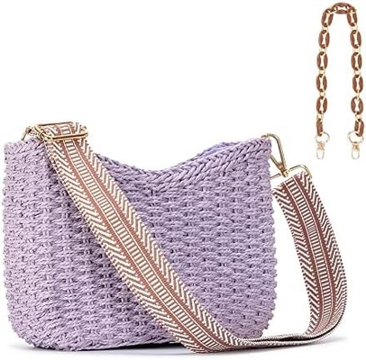 Herald kleine handgemaakte rieten zakboek crossbody tas voor vrouwen, zomer chic geweven handtas schouder tas met ketting