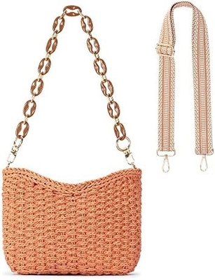 Herald kleine handgemaakte rieten zakboek crossbody tas voor vrouwen, zomer chic geweven handtas schouder tas met ketting