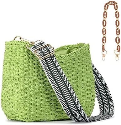Herald kleine handgemaakte rieten zakboek crossbody tas voor vrouwen, zomer chic geweven handtas schouder tas met ketting