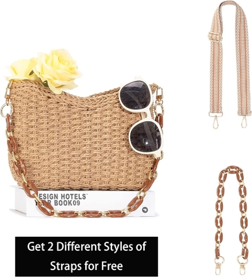 Herald kleine handgemaakte rieten zakboek crossbody tas voor vrouwen, zomer chic geweven handtas schouder tas met ketting