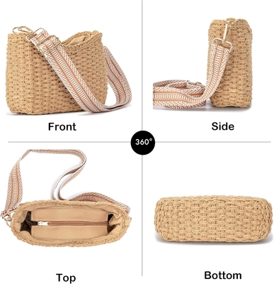 Herald kleine handgemaakte rieten zakboek crossbody tas voor vrouwen, zomer chic geweven handtas schouder tas met ketting