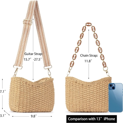 Herald kleine handgemaakte rieten zakboek crossbody tas voor vrouwen, zomer chic geweven handtas schouder tas met ketting