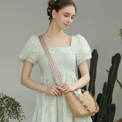 Herald kleine handgemaakte rieten zakboek crossbody tas voor vrouwen, zomer chic geweven handtas schouder tas met ketting
