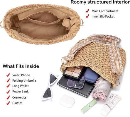 Herald kleine handgemaakte rieten zakboek crossbody tas voor vrouwen, zomer chic geweven handtas schouder tas met ketting