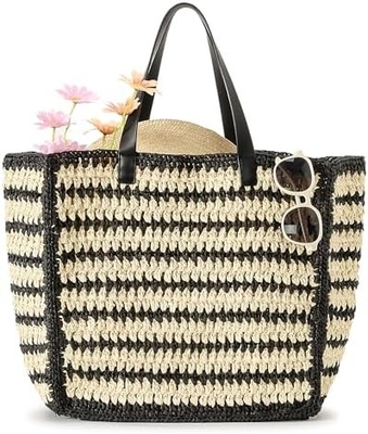 HERALD Grote handgemaakte stro-tote handtas voor vrouwen, zomer strand weven chique geweven schouder tassen voor reizen