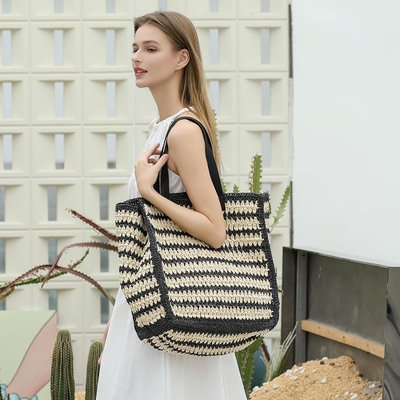HERALD Grote handgemaakte stro-tote handtas voor vrouwen, zomer strand weven chique geweven schouder tassen voor reizen