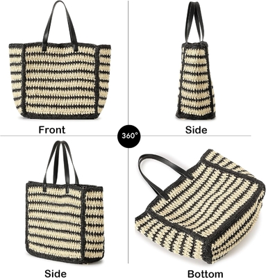 HERALD Grote handgemaakte stro-tote handtas voor vrouwen, zomer strand weven chique geweven schouder tassen voor reizen