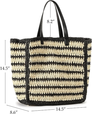 HERALD Grote handgemaakte stro-tote handtas voor vrouwen, zomer strand weven chique geweven schouder tassen voor reizen