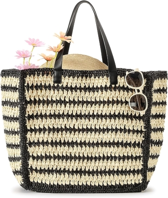 HERALD Grote handgemaakte stro-tote handtas voor vrouwen, zomer strand weven chique geweven schouder tassen voor reizen