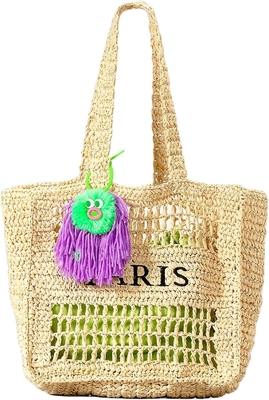 Herald Straw Mesh Beach Tote Bag voor vrouwen, grote zomer lichtgewicht opvouwbare geweven schoudertassen voor reizen