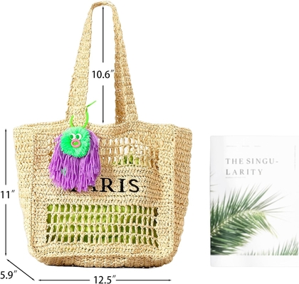 Herald Straw Mesh Beach Tote Bag voor vrouwen, grote zomer lichtgewicht opvouwbare geweven schoudertassen voor reizen