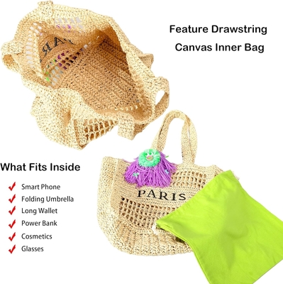 Herald Straw Mesh Beach Tote Bag voor vrouwen, grote zomer lichtgewicht opvouwbare geweven schoudertassen voor reizen