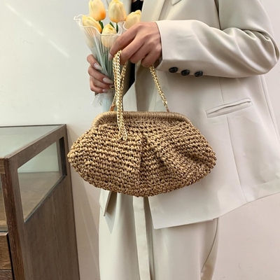 Strand Chic Vrouwen Raffia stro Dumpling Clutch stijlvolle zomervakantie crossbody tas Rattan tas