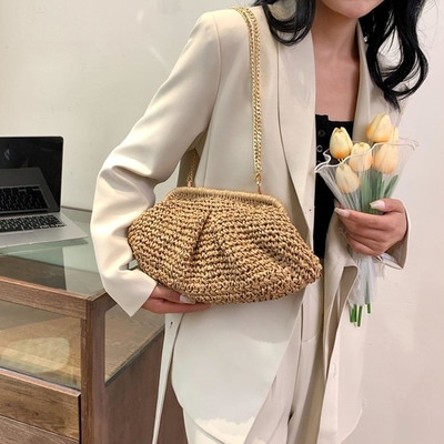 Strand Chic Vrouwen Raffia stro Dumpling Clutch stijlvolle zomervakantie crossbody tas Rattan tas