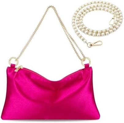 Vrouwen Satine avondtas Clutch tas Handtas voor vrouwen Bruiloft schoudertas met 2 kettingen voor formele cocktail party