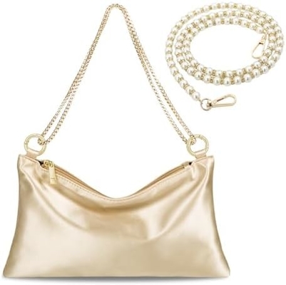 Vrouwen Satine avondtas Clutch tas Handtas voor vrouwen Bruiloft schoudertas met 2 kettingen voor formele cocktail party
