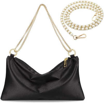 Vrouwen Satine avondtas Clutch tas Handtas voor vrouwen Bruiloft schoudertas met 2 kettingen voor formele cocktail party