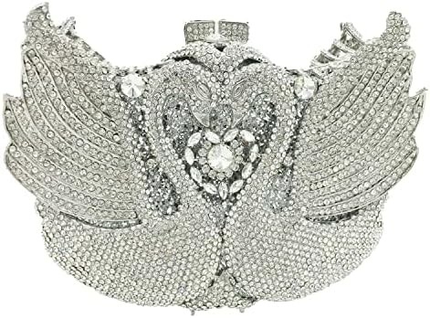 Boetique de FGG Vrouwen Zwan Clutch Kristal avondtassen Bruiloftsfeest Diner Dames Rhinestone MINAUDIERE Handtas