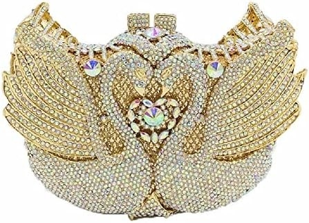 Boetique de FGG Vrouwen Zwan Clutch Kristal avondtassen Bruiloftsfeest Diner Dames Rhinestone MINAUDIERE Handtas