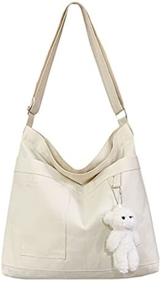 Merk: Kehpish Economische katoenen doek Tote Bag,Vrouwen Hobo Schoudertas Crossbody Handtas met 3 Buitenzakken
