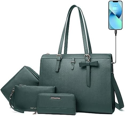 KEYLI 4PC SETS LAPTOP BAG VIR VROUWEN grote leer laptop briefcase met USB oplaadpoort computer schouder TOTE BAGS PU