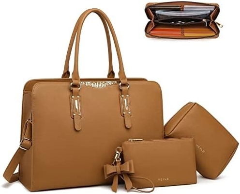 KEYLI 4PC SETS LAPTOP BAG VIR VROUWEN grote leer laptop briefcase met USB oplaadpoort computer schouder TOTE BAGS PU