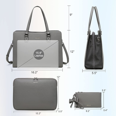 KEYLI 4PC SETS LAPTOP BAG VIR VROUWEN grote leer laptop briefcase met USB oplaadpoort computer schouder TOTE BAGS PU