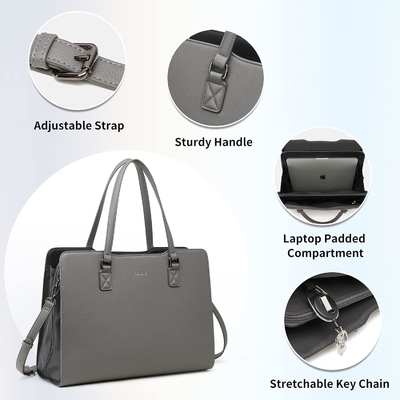 KEYLI 4PC SETS LAPTOP BAG VIR VROUWEN grote leer laptop briefcase met USB oplaadpoort computer schouder TOTE BAGS PU
