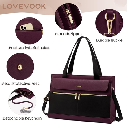 Lovevook laptopzak voor vrouwen 15,6 inch laptop voor alle werkzak professionele leer computer koffer waterdicht zakelijk