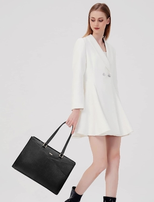 LAPTOP TOTE BAG VIR VROUWEN 15,6 inch WATERPROOF LEER COMPUTERBAGEN BUSINESS BUREWORK Briefcase ZWART