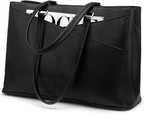 LAPTOP TOTE BAG VIR VROUWEN 15,6 inch WATERPROOF LEER COMPUTERBAGEN BUSINESS BUREWORK Briefcase ZWART