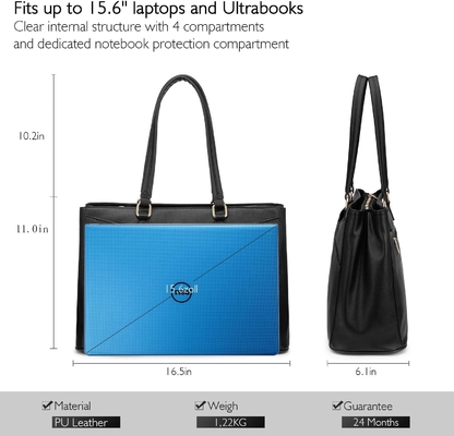 LAPTOP TOTE BAG VIR VROUWEN 15,6 inch WATERPROOF LEER COMPUTERBAGEN BUSINESS BUREWORK Briefcase ZWART