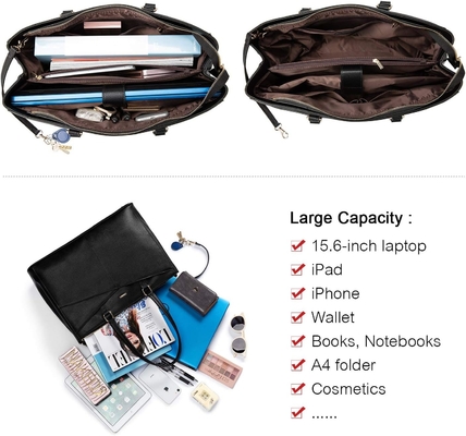 LAPTOP TOTE BAG VIR VROUWEN 15,6 inch WATERPROOF LEER COMPUTERBAGEN BUSINESS BUREWORK Briefcase ZWART