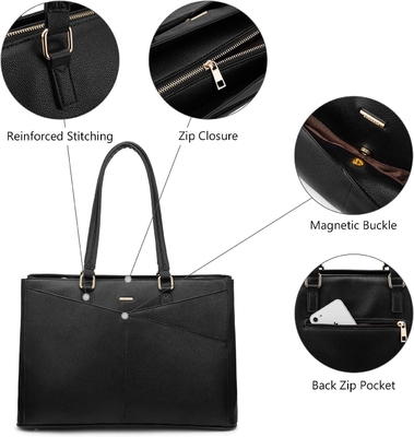 LAPTOP TOTE BAG VIR VROUWEN 15,6 inch WATERPROOF LEER COMPUTERBAGEN BUSINESS BUREWORK Briefcase ZWART