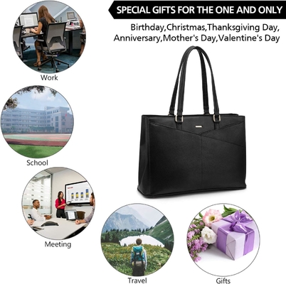 LAPTOP TOTE BAG VIR VROUWEN 15,6 inch WATERPROOF LEER COMPUTERBAGEN BUSINESS BUREWORK Briefcase ZWART