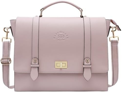 EASEGAVE Vrouwen 17 inch laptop briefcase, Vintage Purple SAFFIANO eco-leer, Multi-compartiment, 3 pond gewicht capaciteit