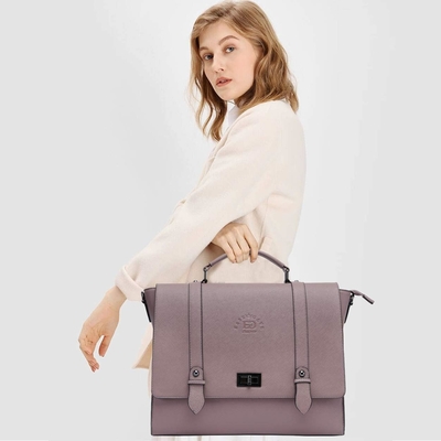 EASEGAVE Vrouwen 17 inch laptop briefcase, Vintage Purple SAFFIANO eco-leer, Multi-compartiment, 3 pond gewicht capaciteit