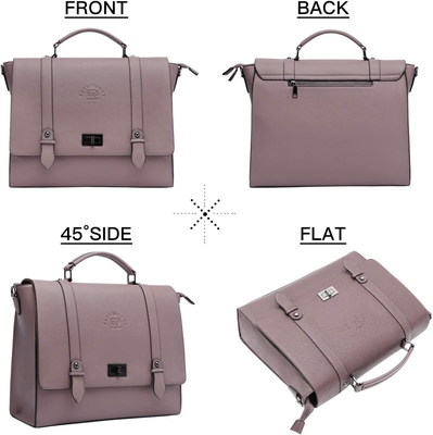EASEGAVE Vrouwen 17 inch laptop briefcase, Vintage Purple SAFFIANO eco-leer, Multi-compartiment, 3 pond gewicht capaciteit