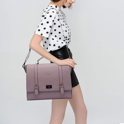 EASEGAVE Vrouwen 17 inch laptop briefcase, Vintage Purple SAFFIANO eco-leer, Multi-compartiment, 3 pond gewicht capaciteit