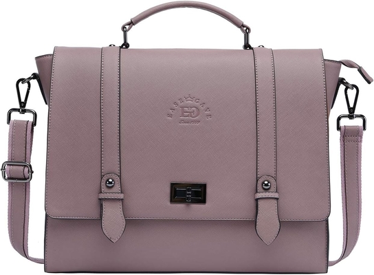 EASEGAVE Vrouwen 17 inch laptop briefcase, Vintage Purple SAFFIANO eco-leer, Multi-compartiment, 3 pond gewicht capaciteit